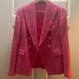 DOUBLE-BREASTED KNIT BLAZER IN PINK